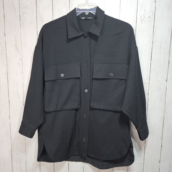 Zara Jackets & Blazers - Zara Women's Black Heavyweight Jacket /Shacket  Pockets Button Front Size Small.